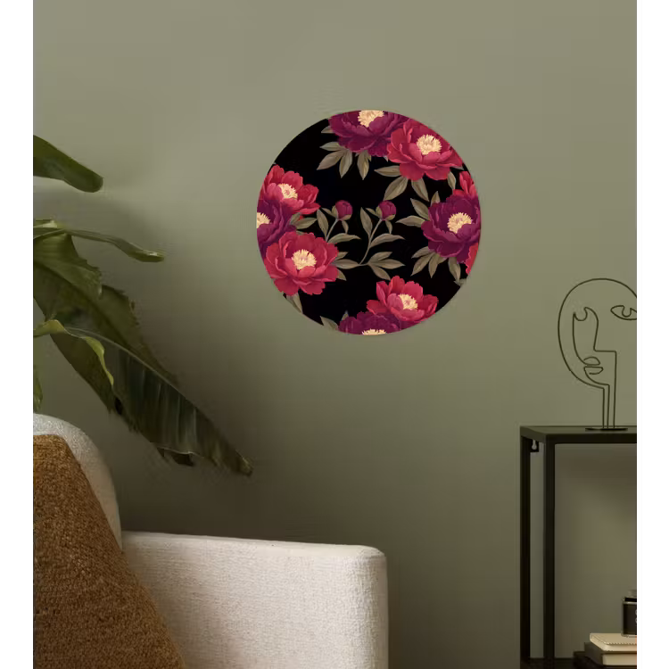 Behangcirkel - Bloemen - Patroon - Botanisch - Rood - Zwart — 3