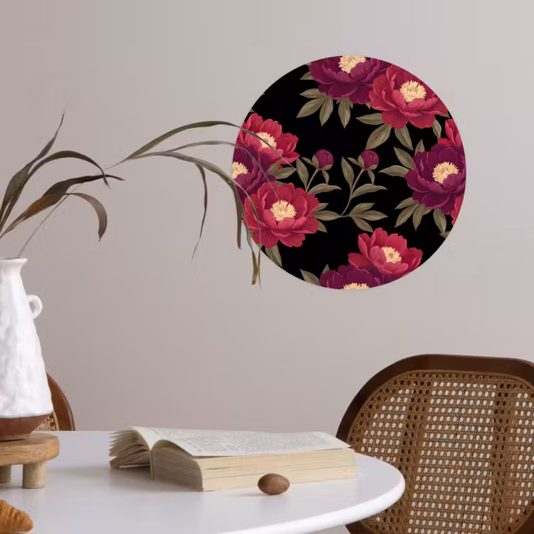 Behangcirkel - Bloemen - Patroon - Botanisch - Rood - Zwart — 4