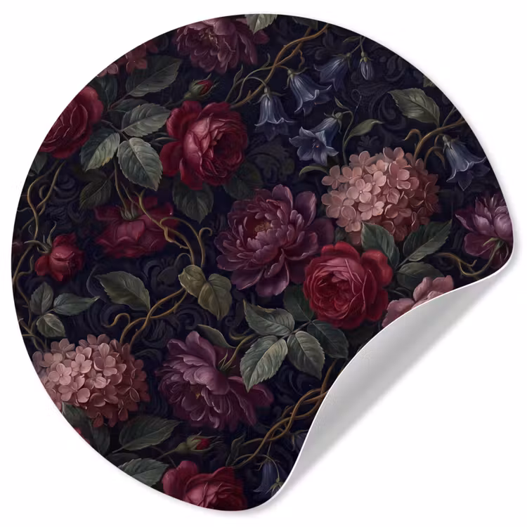 Behangcirkel - Bloemen - Rood - Klassiek - Donker - Patroon — 1