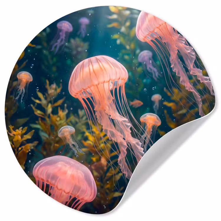 Behangcirkel - Kwal - Roze - Onderwater - Zeeleven - Dieren — 1