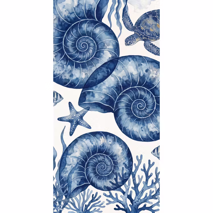 Behang - Schelp - Spiraal - Zeeleven - Aquarel - Blauw — 2