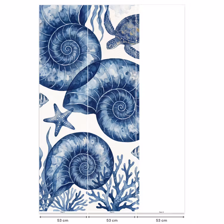 Behang - Schelp - Spiraal - Zeeleven - Aquarel - Blauw — 6