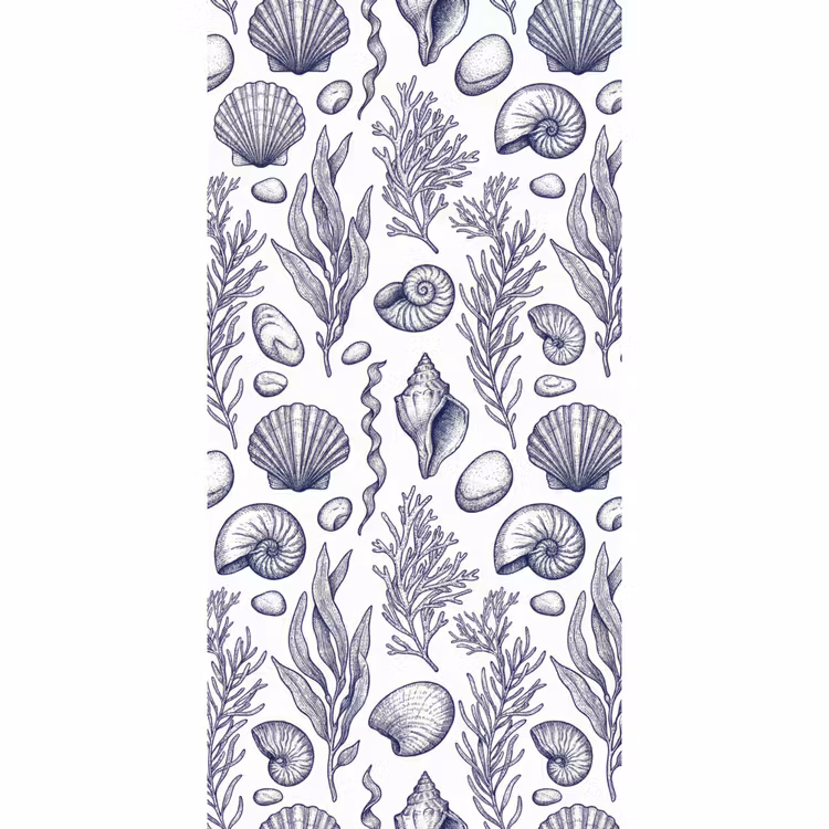 Behang - Schelpen - Zeewier - Oceaan - Illustratie - Blauw — 2