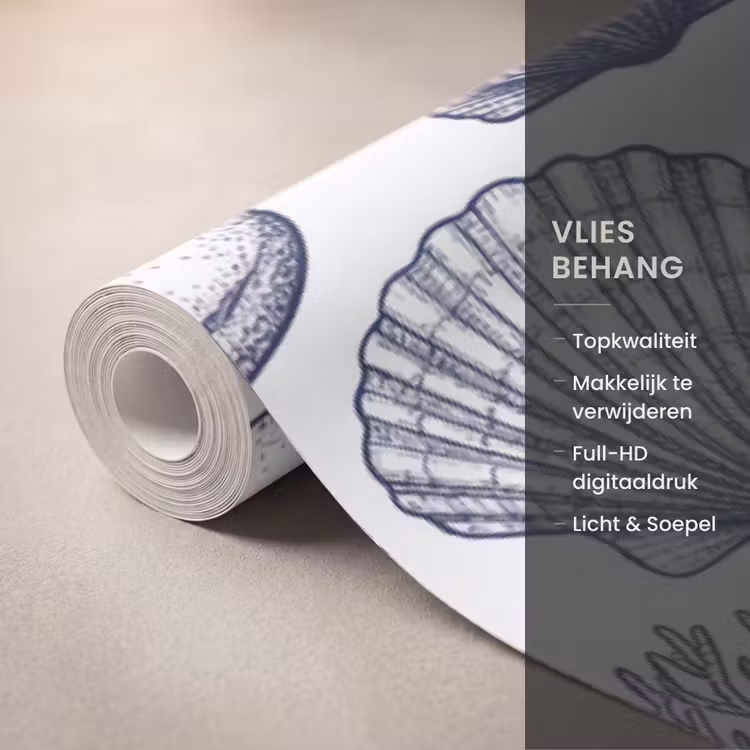 Behang - Schelpen - Zeewier - Oceaan - Illustratie - Blauw — 3