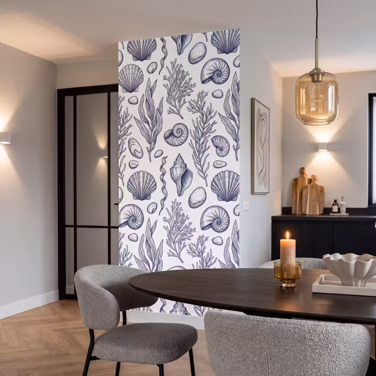 Behang - Schelpen - Zeewier - Oceaan - Illustratie - Blauw — 5