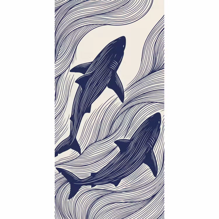 Behang - Vis - Oceaan - Lijntekening - Blauw - Dieren — 2