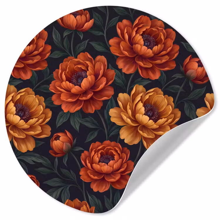 Behangcirkel - Bloemen - Bladeren - Natuur - Modern - Oranje — 1