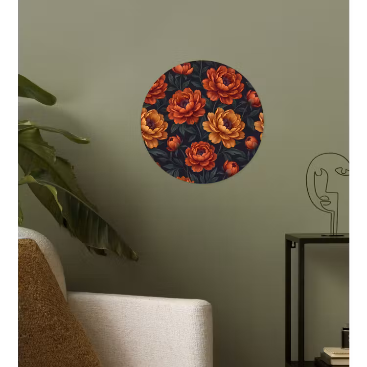 Behangcirkel - Bloemen - Bladeren - Natuur - Modern - Oranje — 3