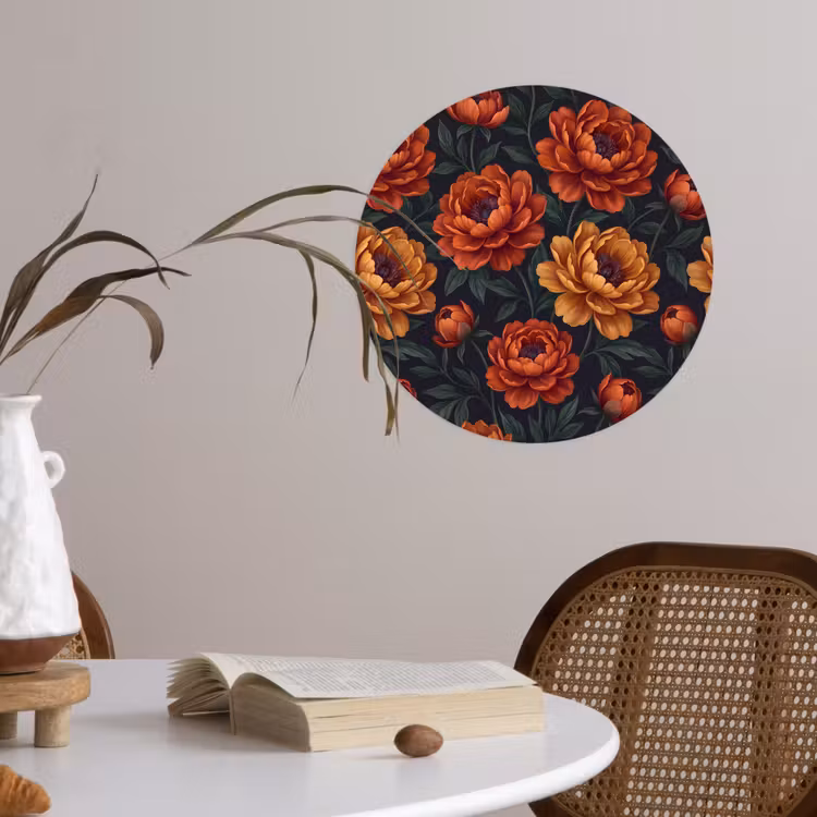 Behangcirkel - Bloemen - Bladeren - Natuur - Modern - Oranje — 4