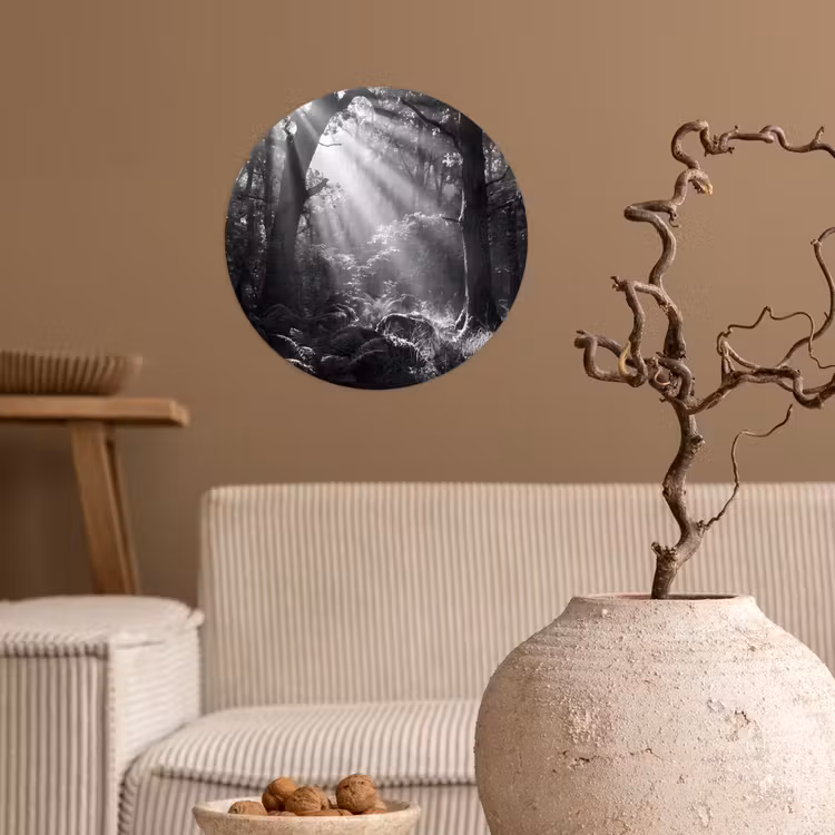 Behangcirkel - Bos - Lichtstralen - Natuur - Zwart-wit — 2