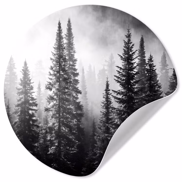Behangcirkel - Bos - Mist - Winter - Monochroom - Natuur — 1