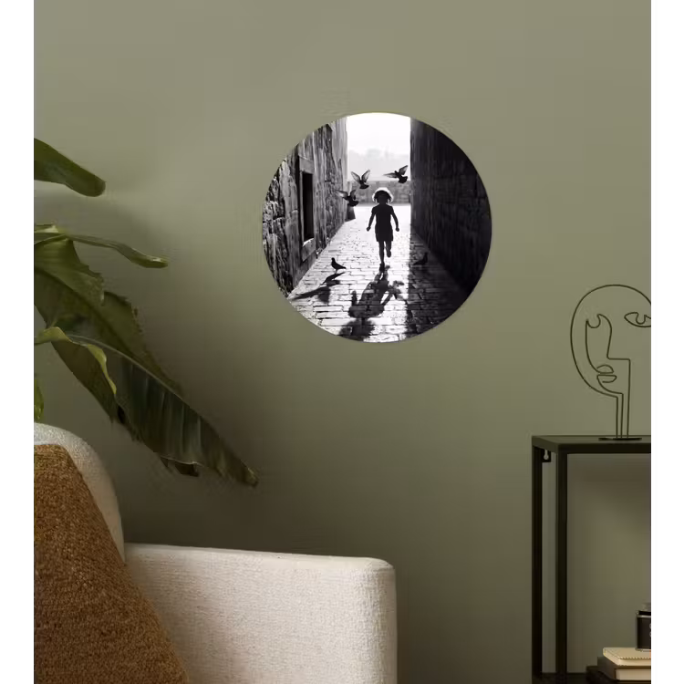 Behangcirkel - Kind - Vogel - Straat - Zwart-wit - Spelen — 3