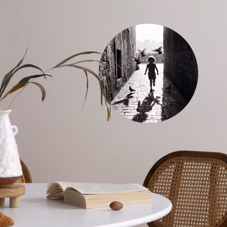 Behangcirkel - Kind - Vogel - Straat - Zwart-wit - Spelen — 4