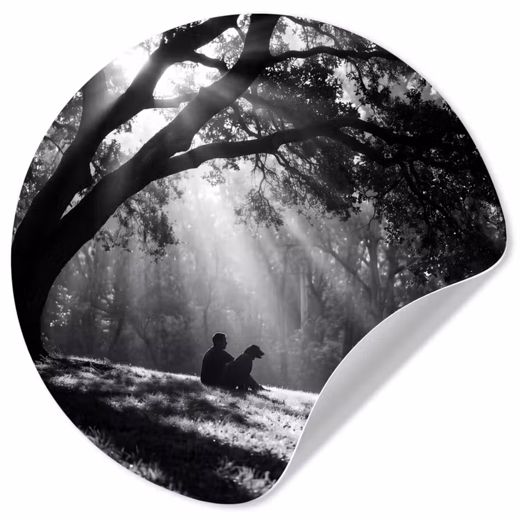 Behangcirkel - Mens - Hond - Natuur - Zwart-wit - Silhouet — 1