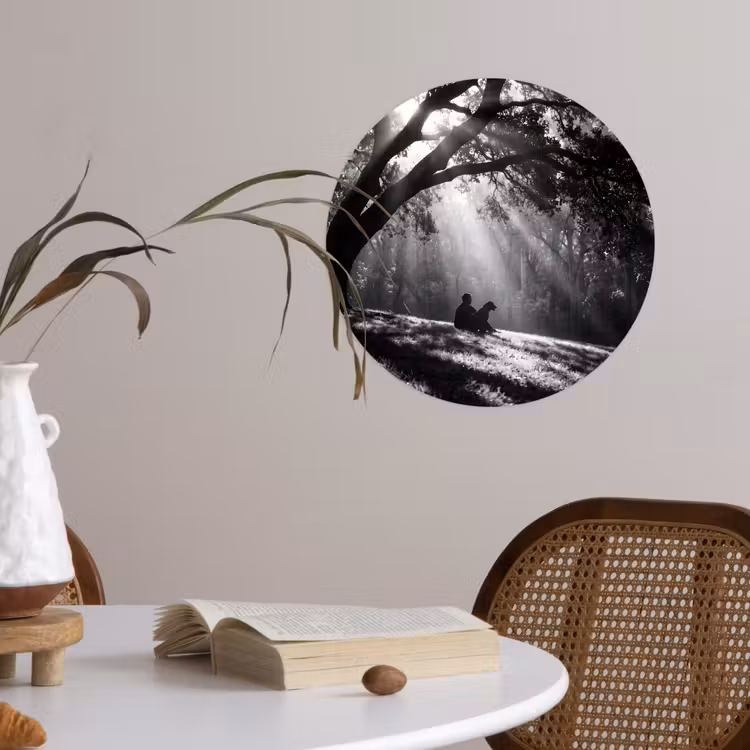 Behangcirkel - Mens - Hond - Natuur - Zwart-wit - Silhouet — 4
