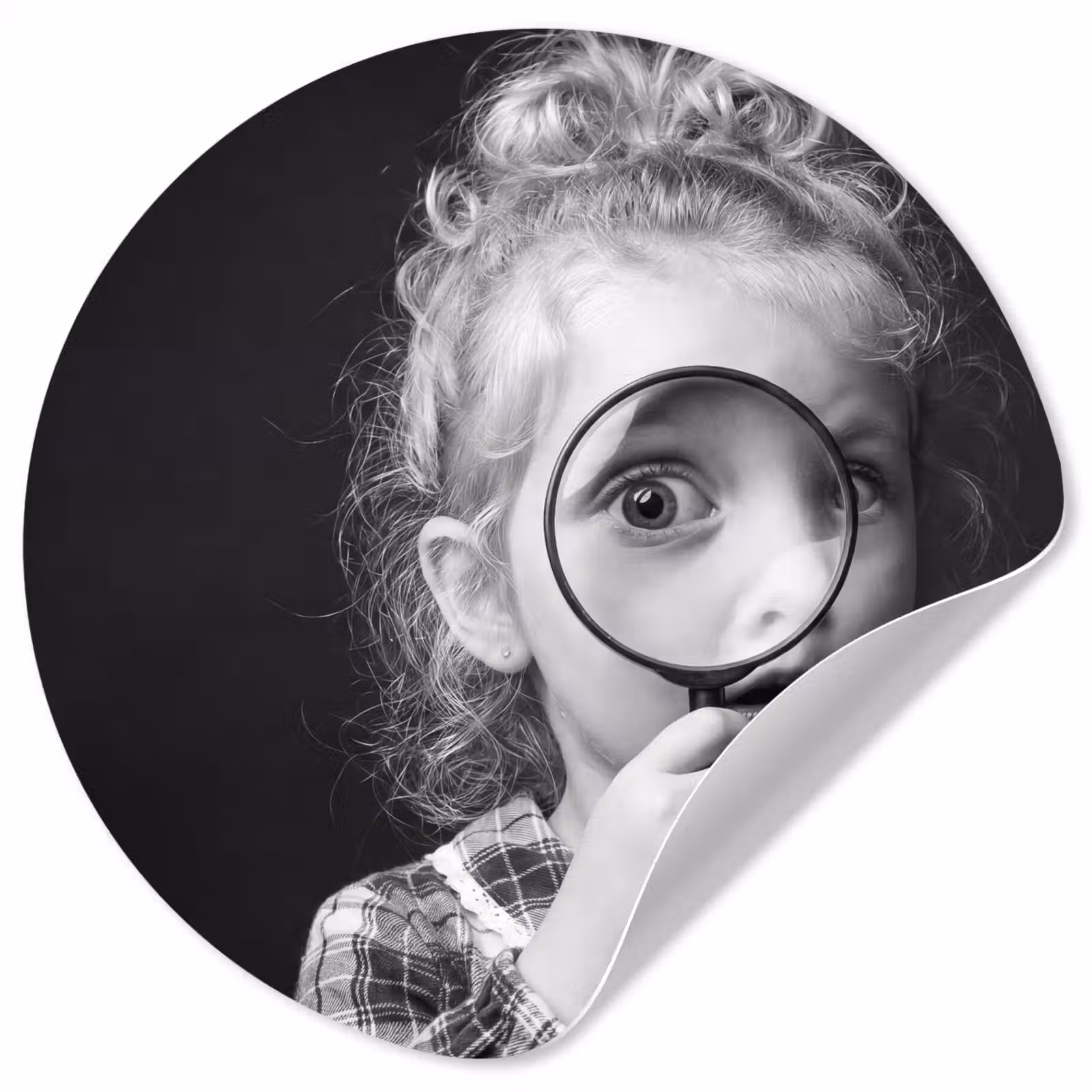 Behangcirkel - Kind - Vergrootglas - Portret - Zwart-wit — 1