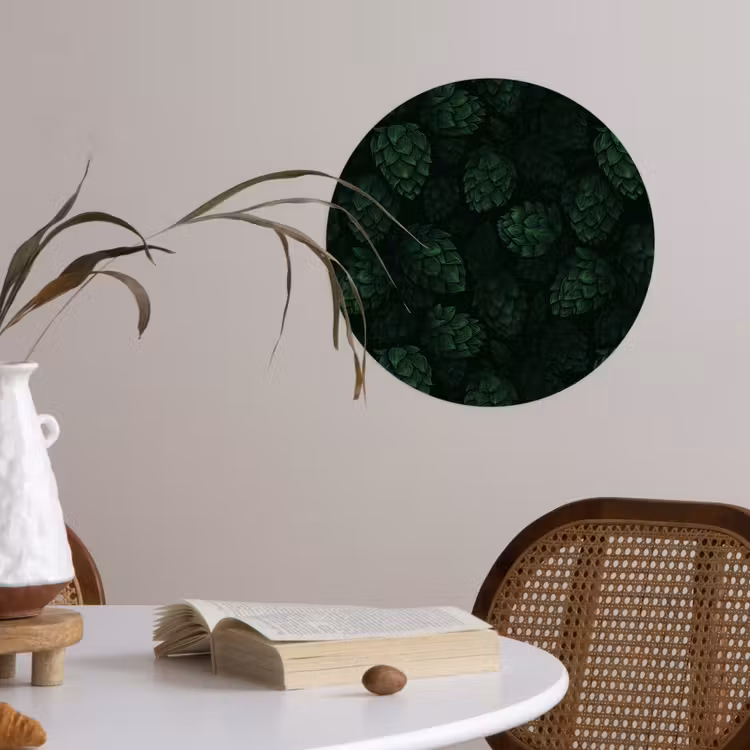 Behangcirkel - Donker - Groen - Hopbellen - Botanisch - Illustratie — 4
