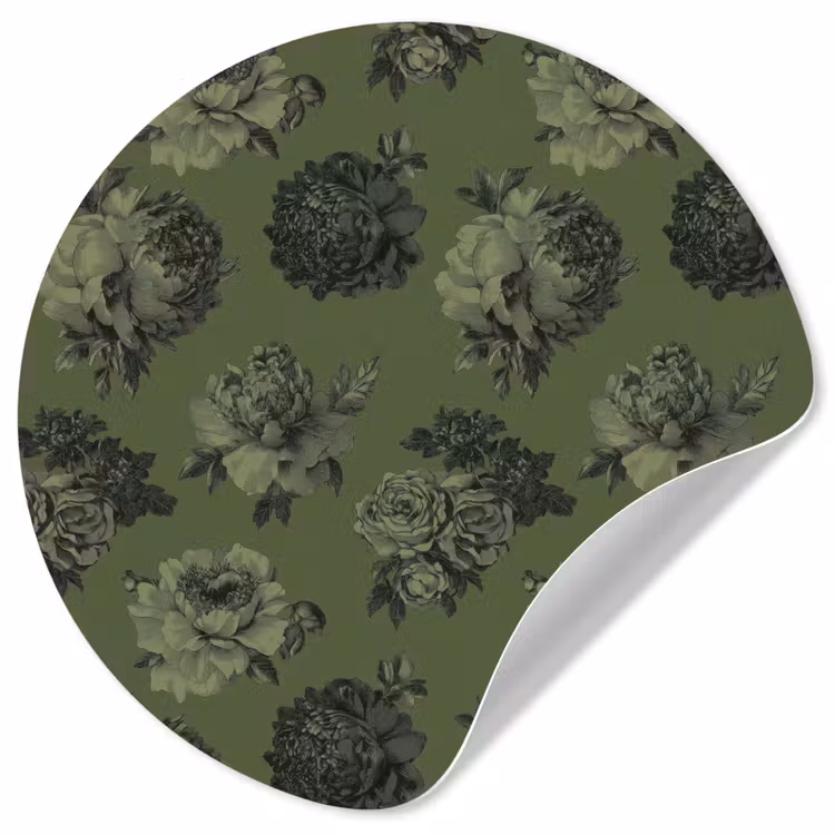 Behangcirkel - Klassiek - botanisch - Olijfgroen - Bloemen — 1