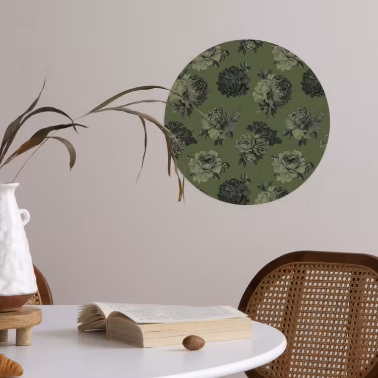 Behangcirkel - Klassiek - botanisch - Olijfgroen - Bloemen — 4