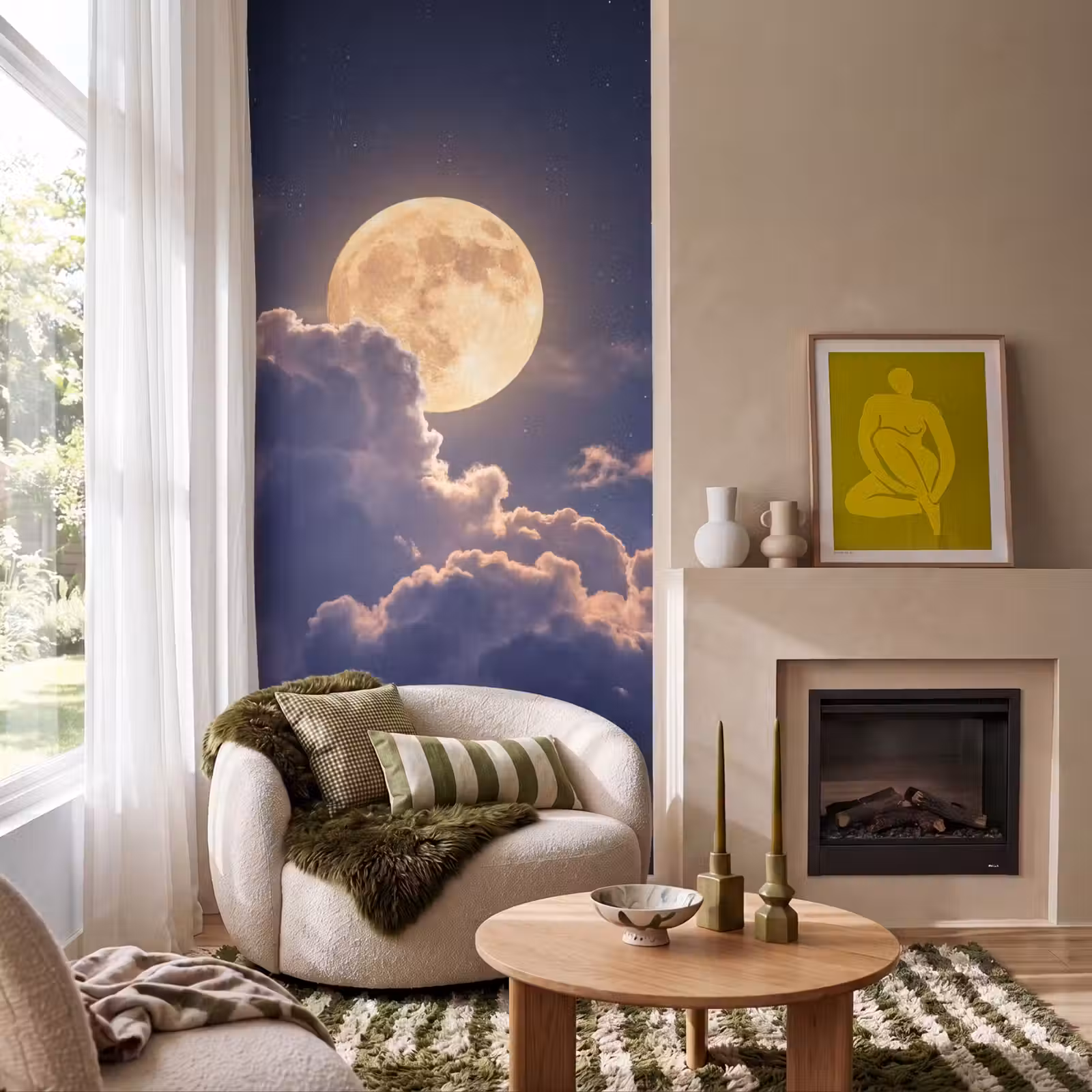 Behang - Maan - Wolken - Nacht - Oranje — 1