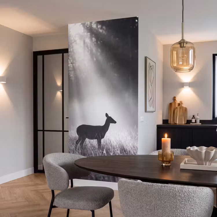 Behang - Hert - Bos - Zonnestralen - Zwart-wit - Natuur — 5
