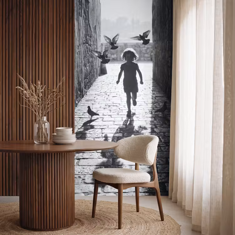 Behang - Kind - Vogel - Straat - Zwart-wit - Spelen — 4