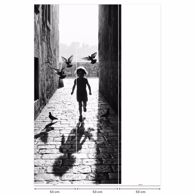 Behang - Kind - Vogel - Straat - Zwart-wit - Spelen — 6