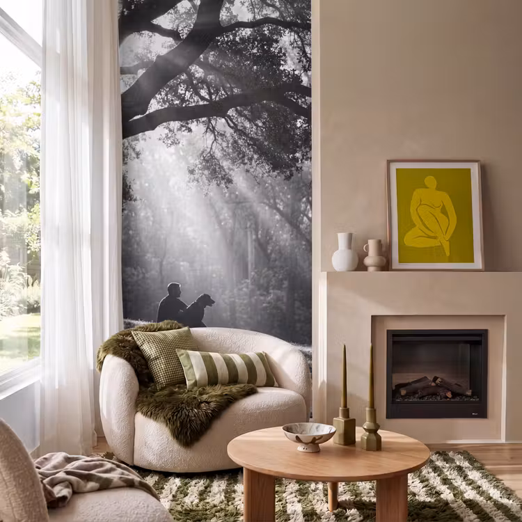 Behang - Mens - Hond - Natuur - Zwart-wit - Silhouet — 1