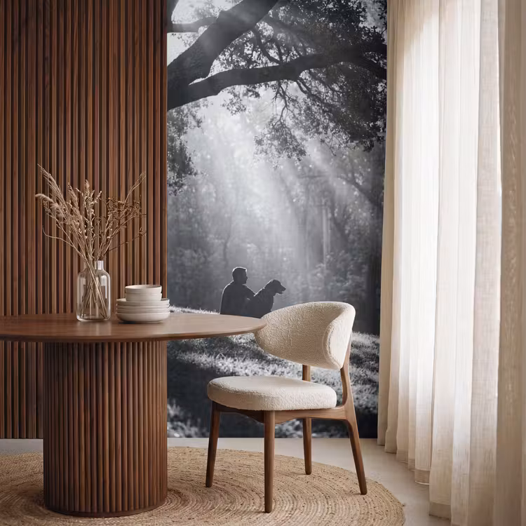 Behang - Mens - Hond - Natuur - Zwart-wit - Silhouet — 4