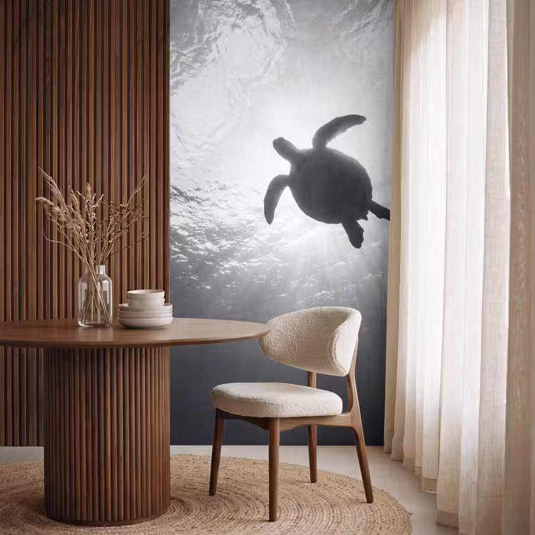 Behang - Schildpad - Onderwater - Lichtstralen - Oceaan - Zwart-wit — 4