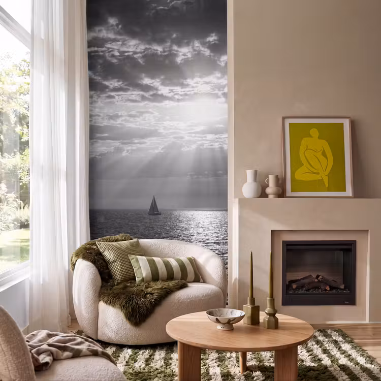 Behang - Water - Boot - Lucht - Natuur - Zwart-wit — 1