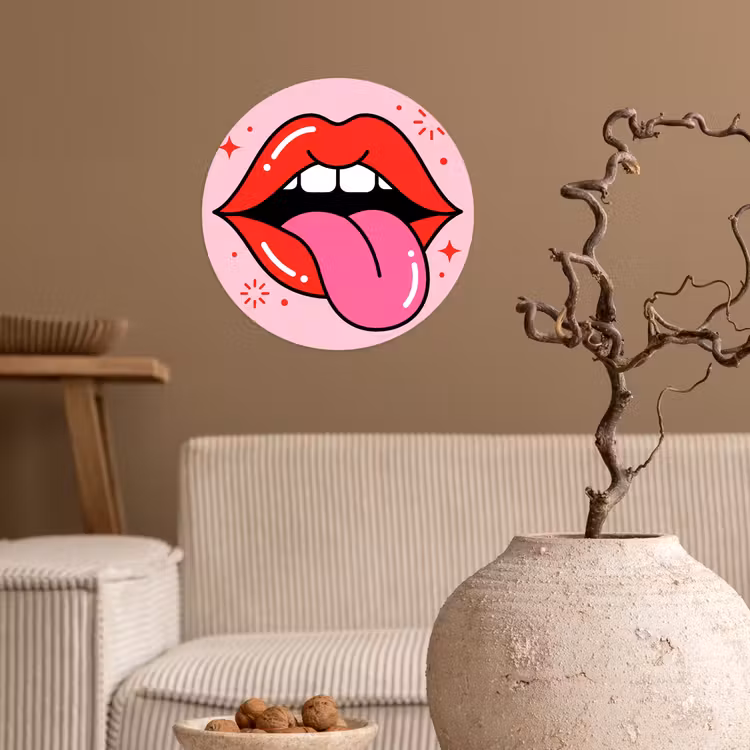 Behangcirkel - Lippen - Tong - Pop-art - Kleurrijk - Roze — 2