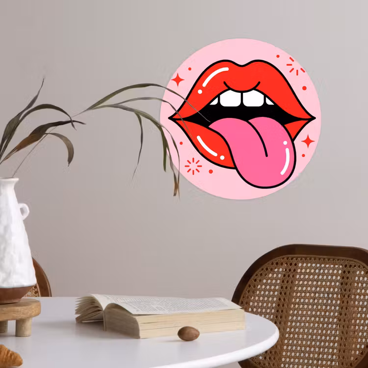Behangcirkel - Lippen - Tong - Pop-art - Kleurrijk - Roze — 4