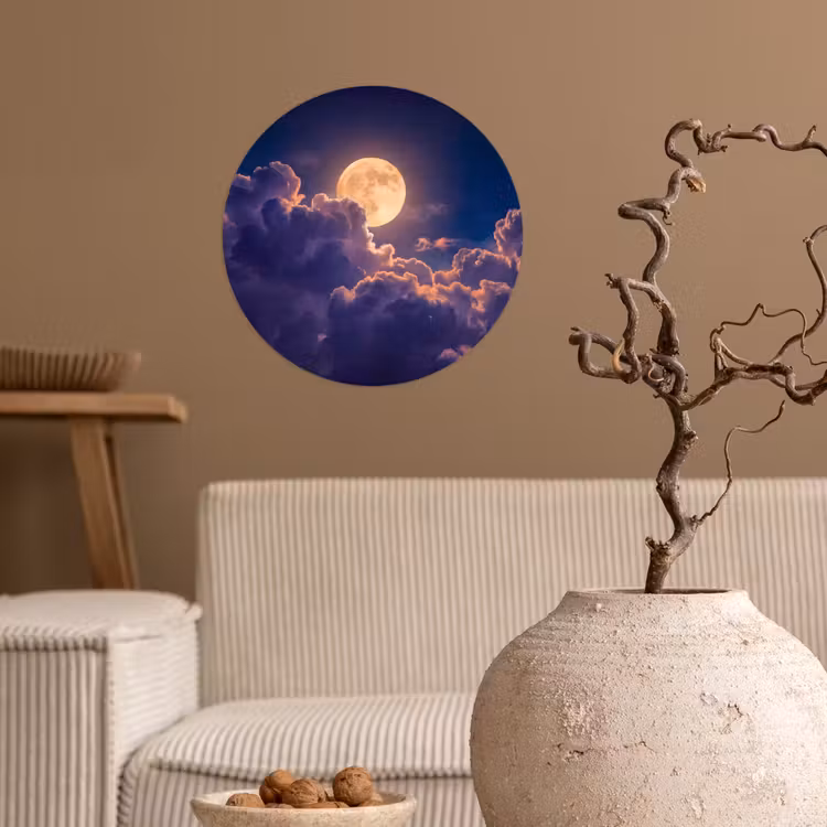 Behangcirkel - Maan - Wolken - Nacht - Oranje — 2