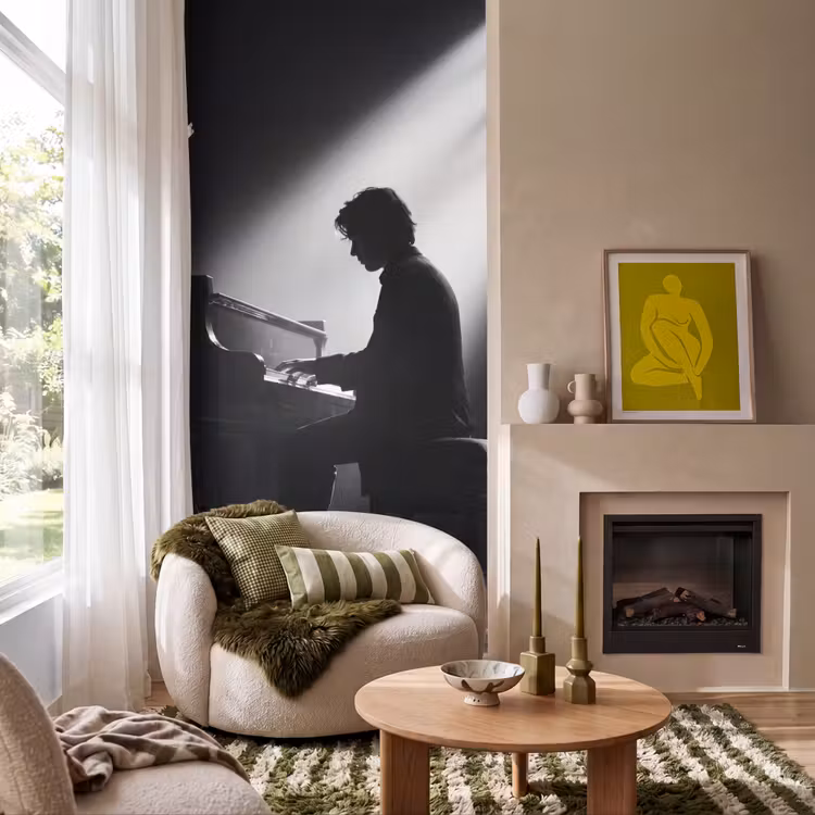 Behang - Persoon - Piano - Muziek - Zwart-wit - Podium — 1