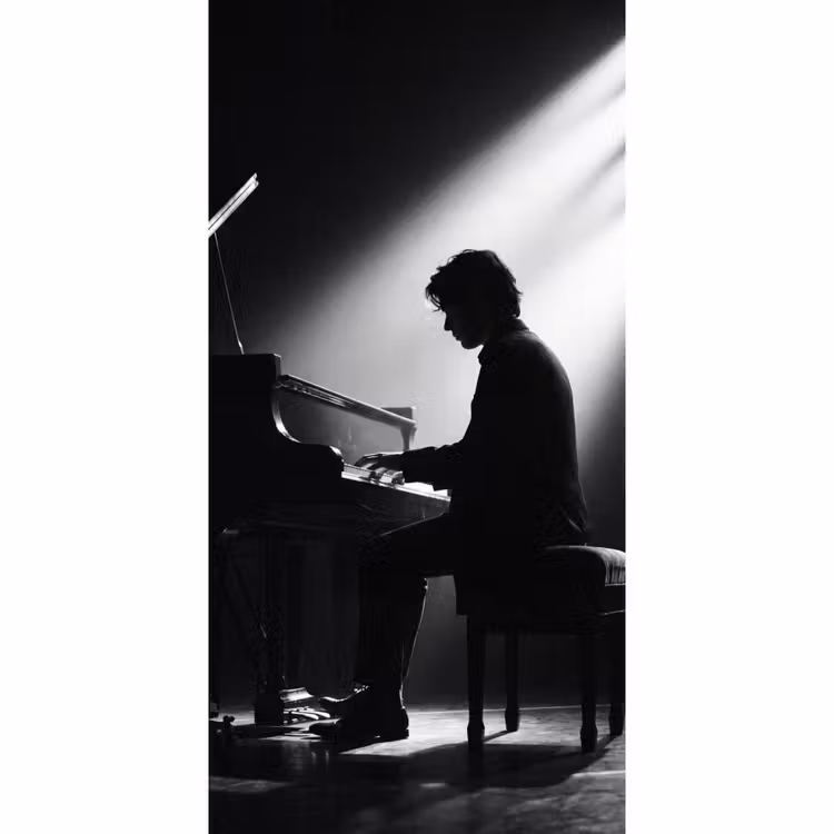 Behang - Persoon - Piano - Muziek - Zwart-wit - Podium — 2