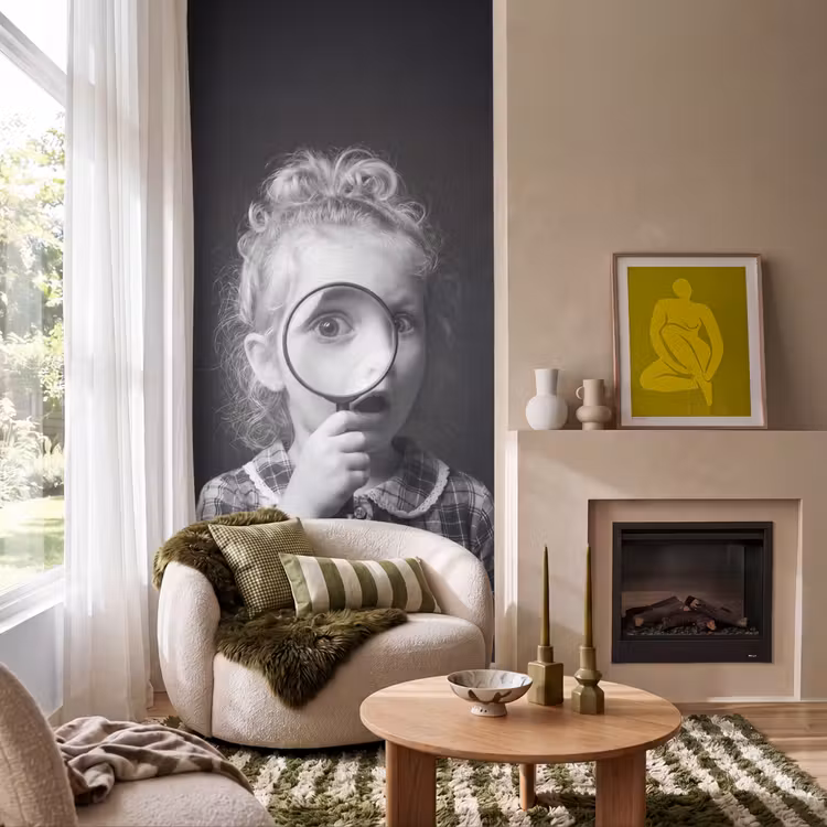 Behang - Kind - Vergrootglas - Portret - Zwart-wit — 1
