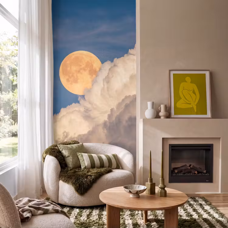 Behang - Maan - Wolken - Natuur - Oranje — 1