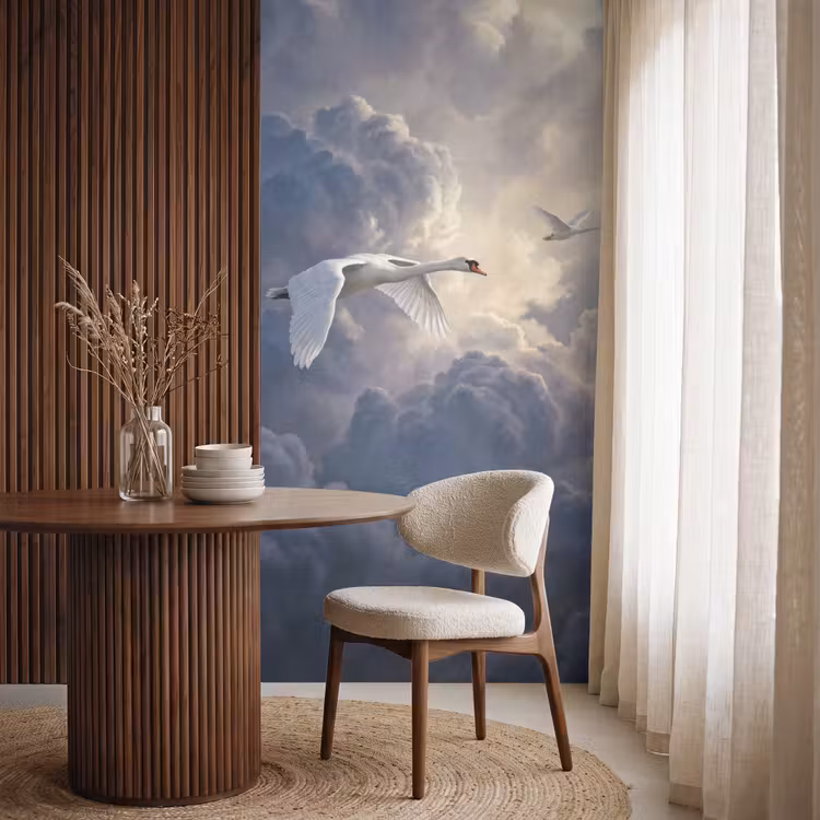 Behang - Vogel - Vliegend - Natuur - Wit - Wolken — 4