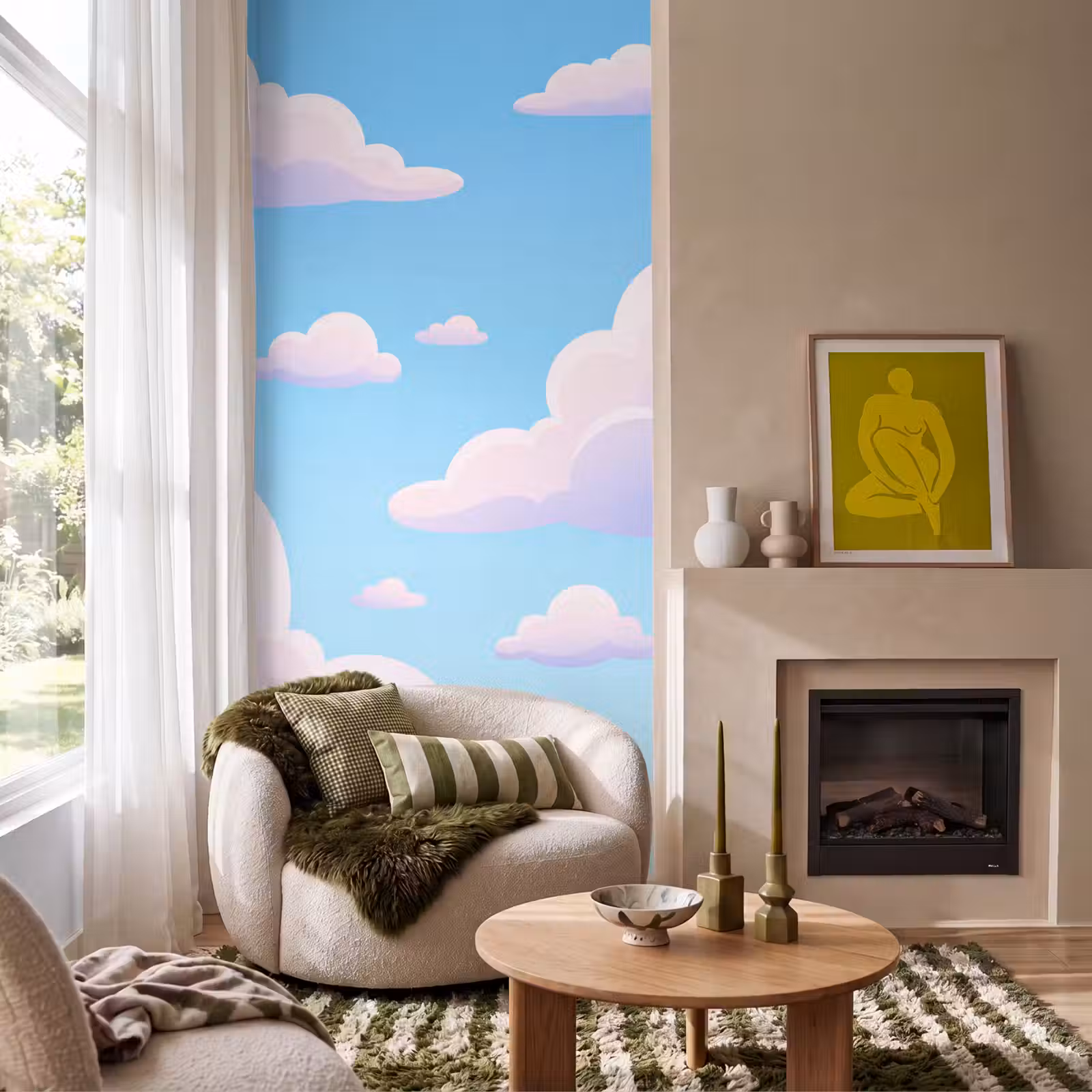 Behang - Wolken - Roze - Blauw - Natuur - Modern — 1