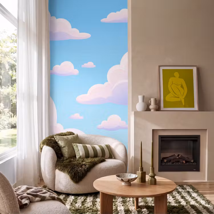 Behang - Wolken - Roze - Blauw - Natuur - Modern — 1