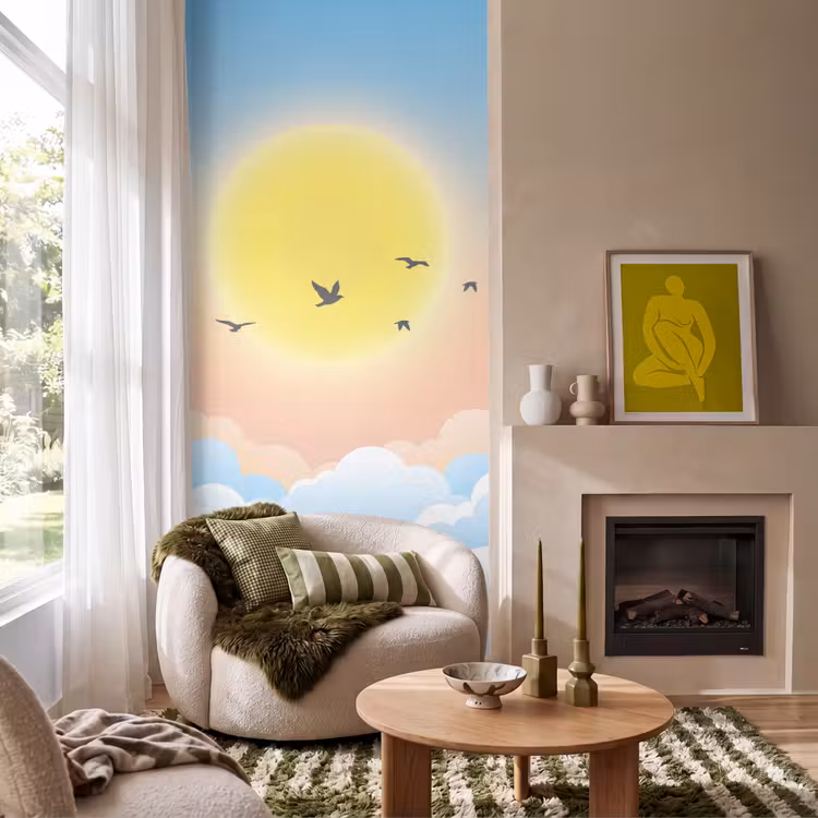 Behang - Zon - Vogels - Lucht - Natuur - Geel — 1