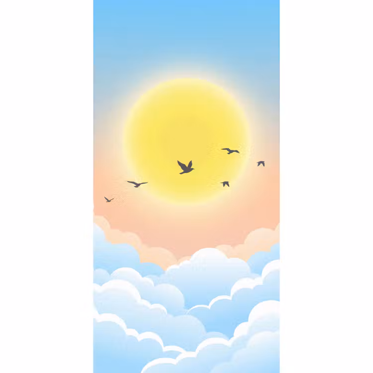 Behang - Zon - Vogels - Lucht - Natuur - Geel — 2