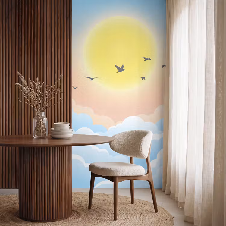 Behang - Zon - Vogels - Lucht - Natuur - Geel — 4