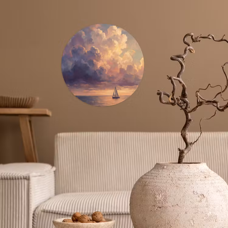 Behangcirkel - Boot - Zonsondergang - Zee - Natuur - Goud — 2