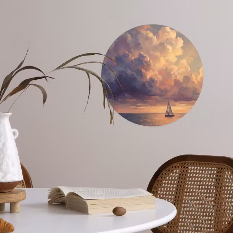 Behangcirkel - Boot - Zonsondergang - Zee - Natuur - Goud — 4