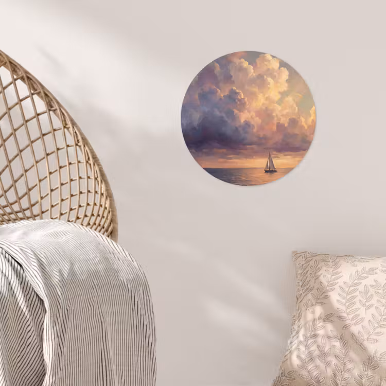 Behangcirkel - Boot - Zonsondergang - Zee - Natuur - Goud — 5