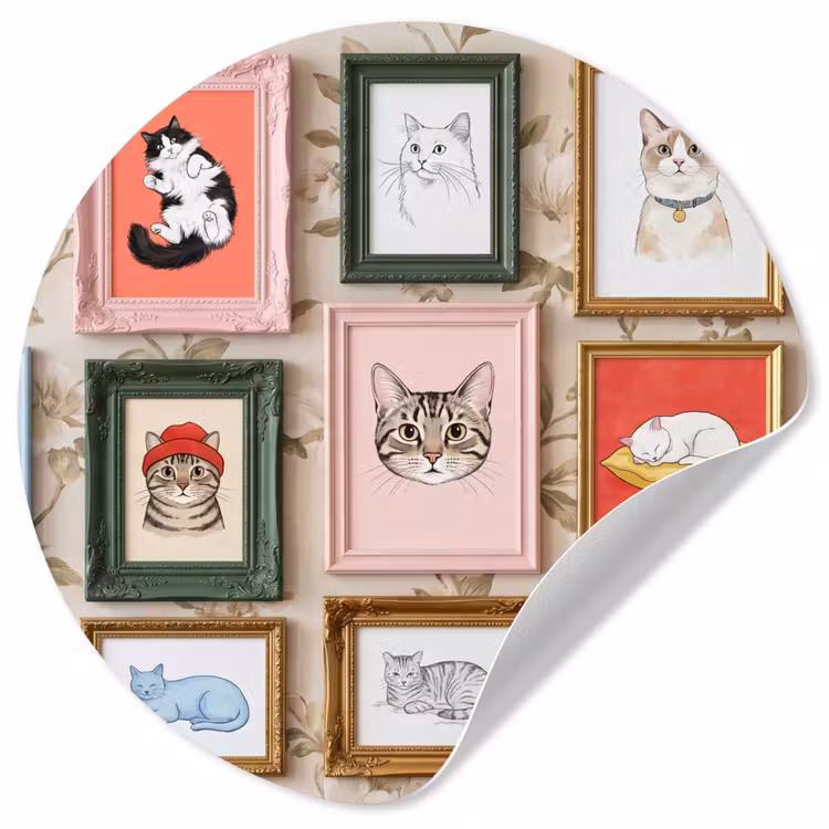 Behangcirkel - Kat - Portret - Dieren - Illustratie - Lijst — 1