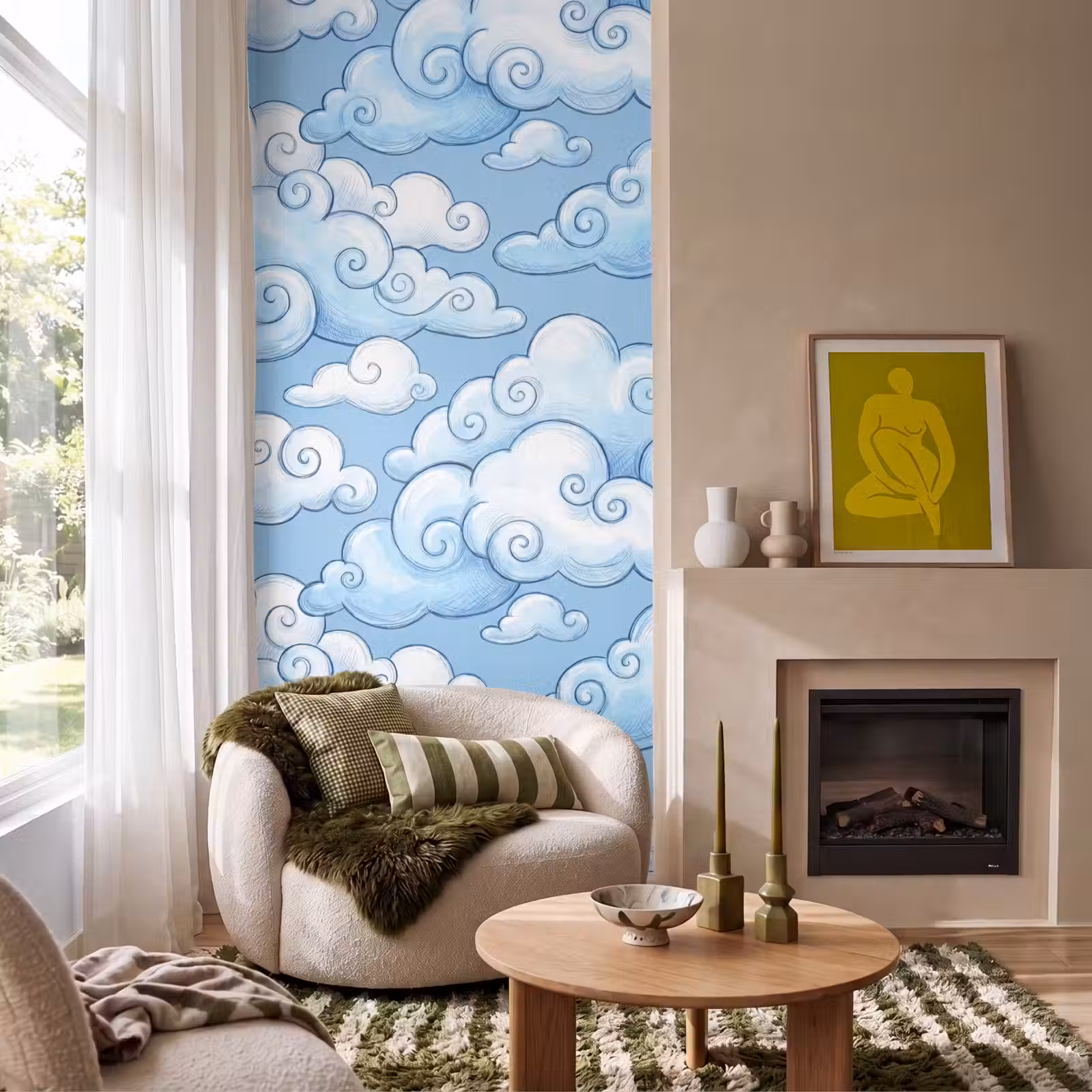 Behang - Wolken - Patroon - Hemel - Illustratie - Wit — 1