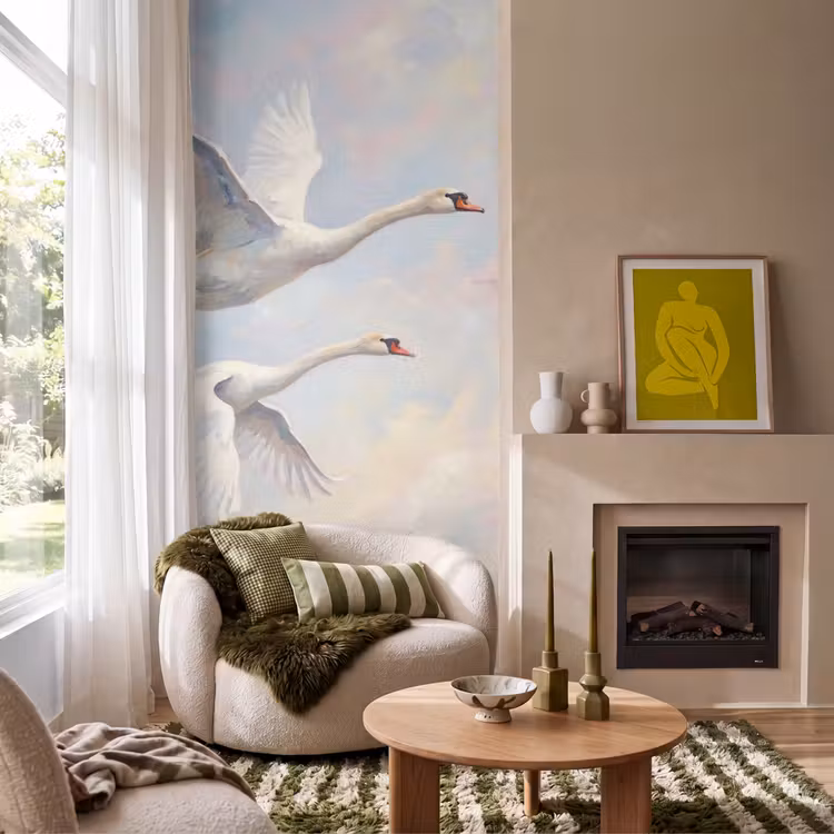 Behang - Vogel - Vliegend - Lucht - Modern - Pastel — 1